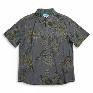 Hobie by Hurley Popover Shirt Mens XL Grey Green Tropical Floral Cotton vintage